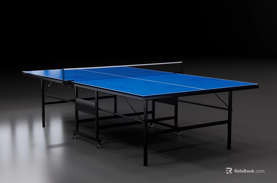 Sports Equipment Blue Ping Pong Table With Black Frame And Movable Wheels 3d model 