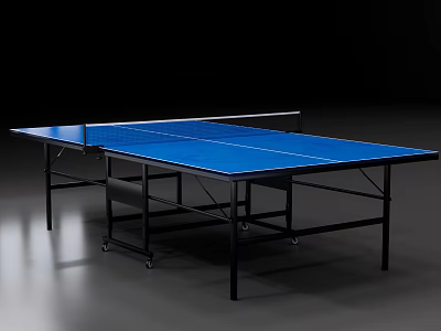 Sports Equipment Blue Ping Pong Table With Black Frame And Movable Wheels 3d model