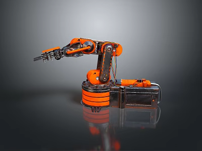 Orange Industrial Robotic Arm 3D Rendering With Mechanical Structure And Automation Design 3d model