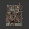 Industrial Equipment Featuring Two Tall Cylindrical Towers Rusty Surface And Connected Metal Pipes