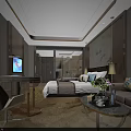 Modern Luxurious Hotel Room Interior Design With Bed TV Sofa And Coffee Table