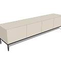 Modern TV Stand With Light Beige Finish Four Doors And Black Metal Legs