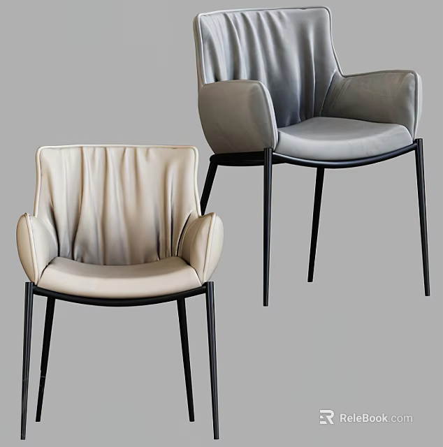 Modern Leather Leisure Chairs With Pleated Design Beige And Gray Armrests Metal Legs 3d model 