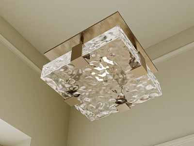Square Wall Light With Transparent Textured Glass And Metal Frame For Ceiling Corner Indoor Decoration 3d model