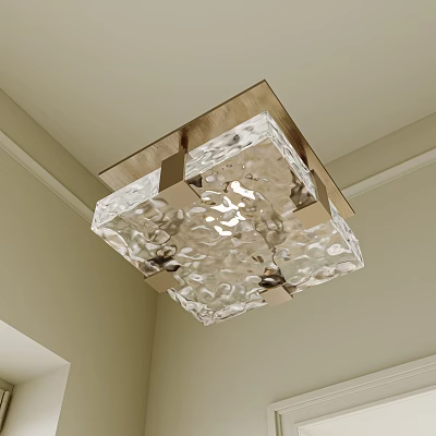 Square Wall Light With Transparent Textured Glass And Metal Frame For Ceiling Corner Indoor Decoration 3d model