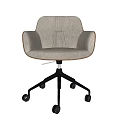 Modern Office Chair With Light Beige Fabric And Brown Leather Trim Black Five-Star Base