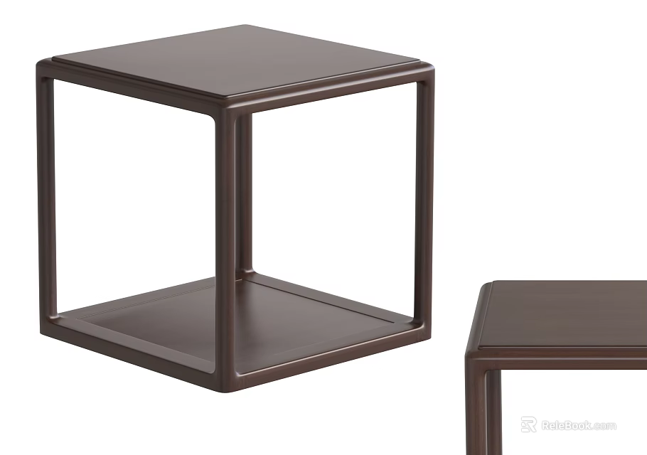 Modern Brown Square End Table With Open Frame And Lower Shelf 3d model 