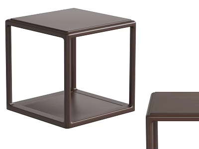 Modern Brown Square End Table With Open Frame And Lower Shelf 3d model