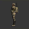 Military Tactical Figure In Camouflage Uniform With Helmet And Arms Outstretched