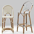 Rattan Bar Stools With Wooden Legs And Cross Straps In Beige And Brown