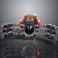 Mechanical Character With Multiple Arms Red Black Components And Gear Driven Mechanical Creature