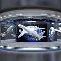 Modern Tech Display Stand With Airplane Models Earth Background And Blue Lighting 3d model