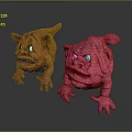 Brown And Pink Toad Like Game Movie Characters With Exaggerated Expressions Large Eyes Open Mouths