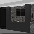 Black Modern Wine Cabinet With Glass Doors Shelves And Marble Accents