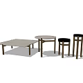 Modern Coffee Table Set With Rectangular Top Round Side Table And Black Padded Stools 3d model