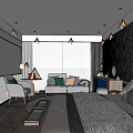 Modern Bedroom Living Room Space With Sofa Bed Pendant Lights And Window Decor