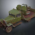 Vintage Green Truck With Rusty Body And Mechanical Device On Flatbed