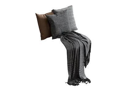 Cozy Gray And Brown Pillows With Striped Blanket For Home Decor 3d model