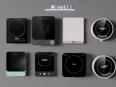 Modern Kitchen Appliances Featuring Various Induction Cooktops With Different Designs And Controls 3d model