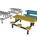Colorful Dining Table Sets With Yellow Blue Gray Tables And Benches 3d model