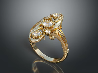 Elegant Gold Ring With Diamond Accents For Fashionable Clothing Accessories 3d model