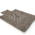 Chessboard Game Scene With Placed Chess Pieces And Decorative Stones On Textured Surface