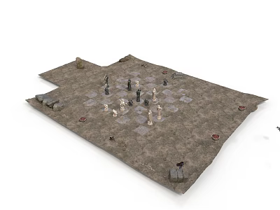 Chessboard Game Scene With Placed Chess Pieces And Decorative Stones On Textured Surface 3d model