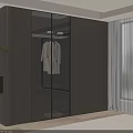 Modern Wardrobe With Sliding Glass Panels And Dark Wood Finish In Bright Room