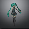 Stylish Anime Character With Turquoise Twin Tails Black Blue Outfit Short Skirt Knee High Boots