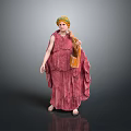 Classical Female 3D Model Statue In Red Robe With Green Turban Holding Amphora