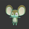 Cute Orange And White Cartoon Mouse Character With Big Ears Standing On Gray Background