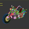 Green Custom Motorcycle With Classic Headlights Exhaust Pipes And Leather Seat