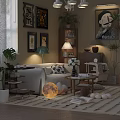 Elegant Living Room With Multi-Seat Sofa Decorative Wall Art Coffee Table And Green Plants