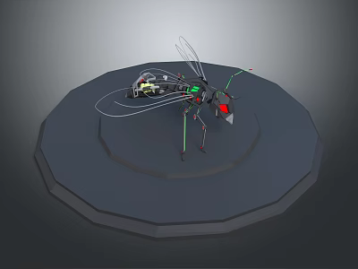 Detailed Mechanical Insect 3D Model Featuring Robotic Structure Transparent Wings Red Head And Green Legs 3d model
