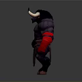Muscular Fantasy Minotaur Character 3D Model With Horns Red Wristbands And Black Body