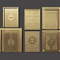 Ornate Golden Double Doors Featuring Various Carving Patterns And Panel Designs 3d model