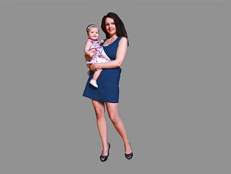 Modern Double Mom Holding Baby 3d model