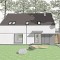 Detached Villa With White Exterior Gray Roof Stone Steps And Tree Surroundings