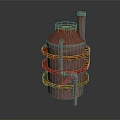Red Industrial Tower Structure With Metal Platforms And Rusty Surface