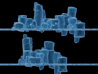 Blue Ice Column Structures With Crystalline Formations On Black Background 3d model