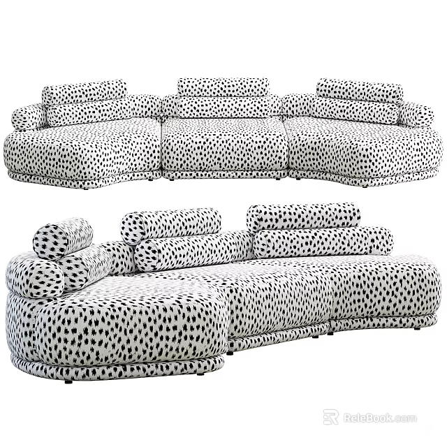 Leopard Print Sectional Sofa with Plush Cushions for Living Room Interior 3d model 