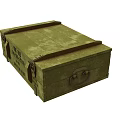 Military Weapon Storage Crate With Green Exterior Metal Straps And Marked Inscriptions
