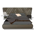 Double Bed with Tufted Upholstered Headboard Bed Linens Side Table Lamp and Round Stool 3d model