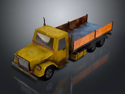 Yellow Rusty Truck With Open Bed And Orange Railings Design 3d model