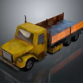 Yellow Rusty Truck With Open Bed And Orange Railings Design 3d model