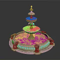 Decorative Stone Fountain with Multi Tiered Design and Shell Shaped Base Ornaments