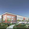 Modern Industrial Factory Building With Glass Windows Green Landscaping And Parking Area