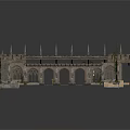 Ancient Stone Bridge Structure With Arched Design Spires Carvings And Climbing Vines