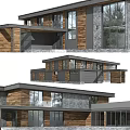 Modern Detached House Exterior Design With Wood Stone Siding Large Windows And Balcony