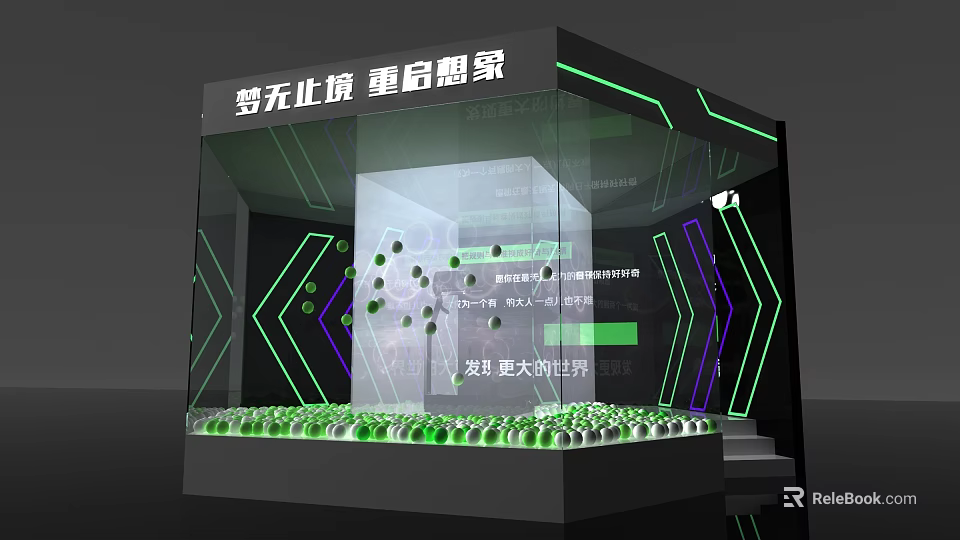 Innovative Tech Exhibition Booth With Geometric Lighting And Digital Displays 3d model 